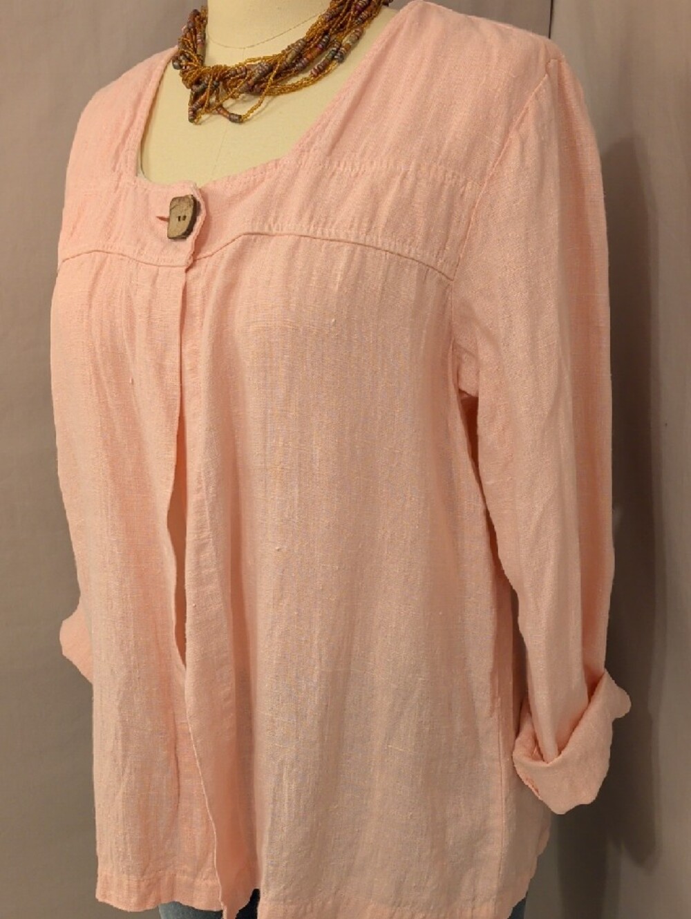 Willow Pastel Pink Button-Front Linen Shirt Jacket USA Made Candy Bubble Gum Clr - Picture 2 of 11